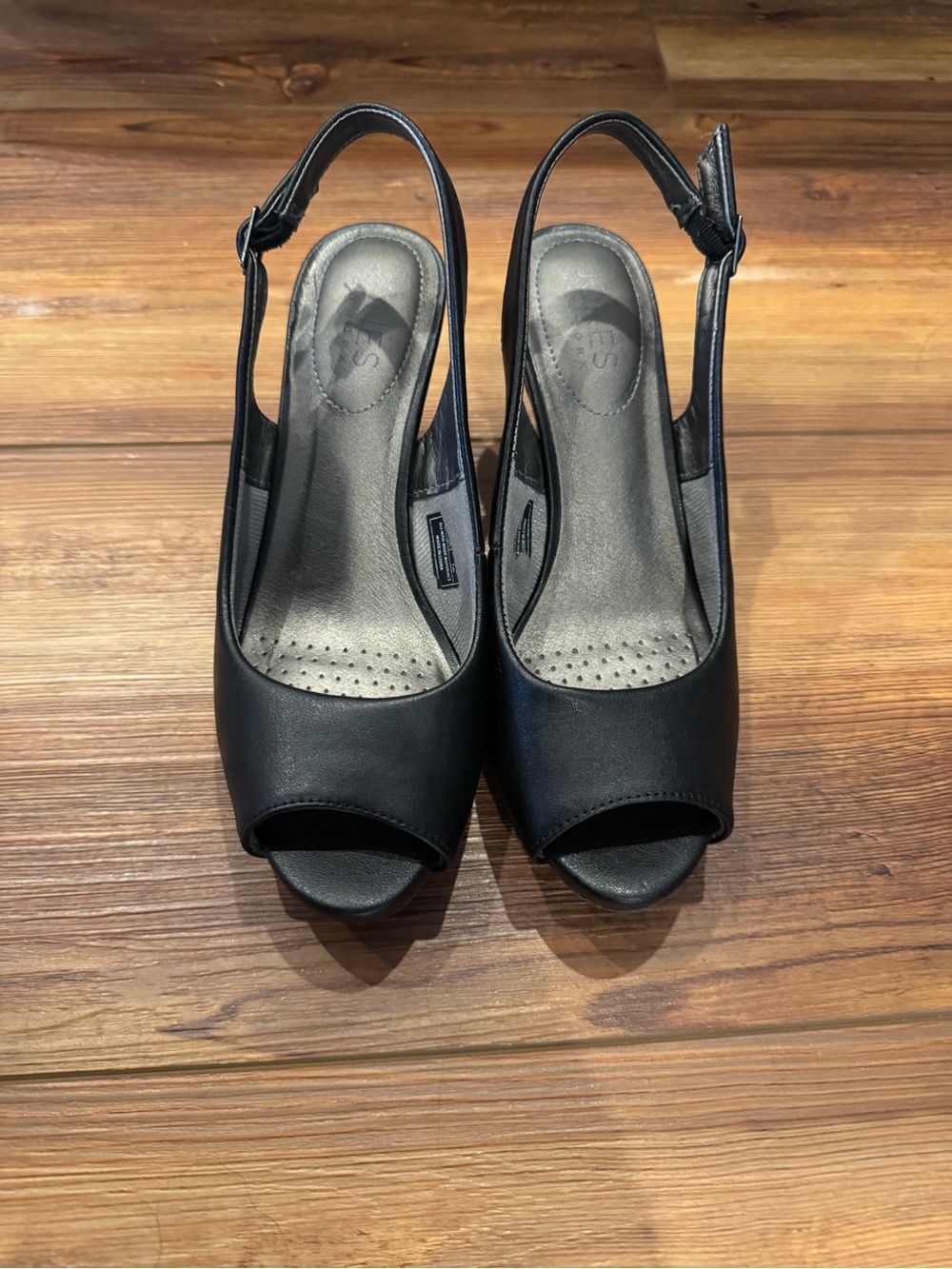 Jones New York “Dandelion” Black Peep-Toe Slingback Heels